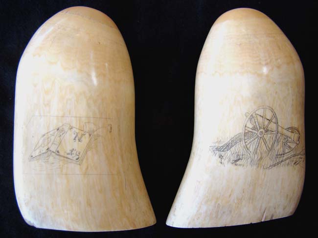 A wonderful pair of 19th century scrimshawed whales' teeth depicting Napoleon and Josephine — image 9